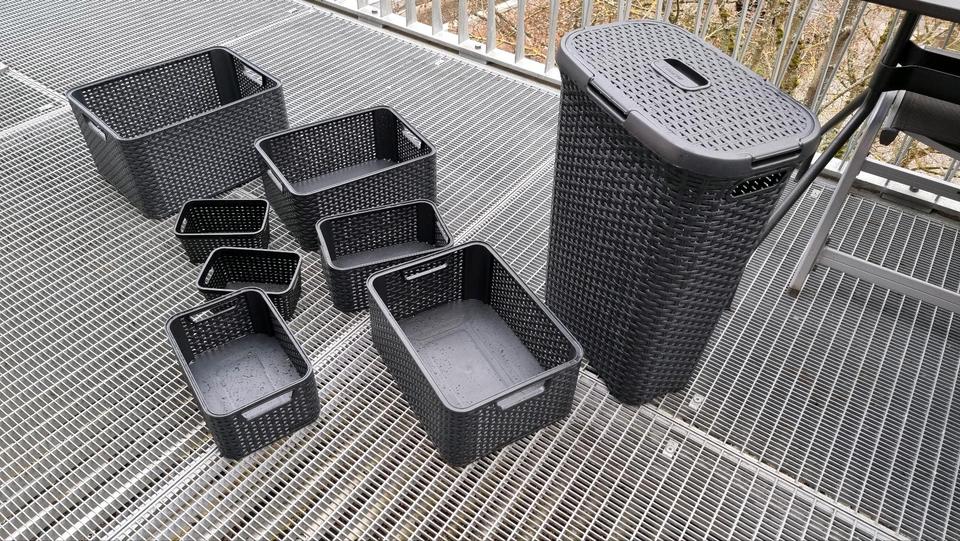 Curver 8-teilig, Rattan-Optik, Aufbewahrungsboxen +Wäschebox in Würzburg