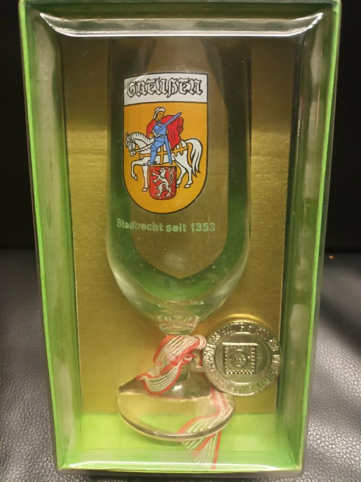 DDR Andenken Glas + Medaille Kreisbriefmarkenausstellung Greussen in Mühlhausen