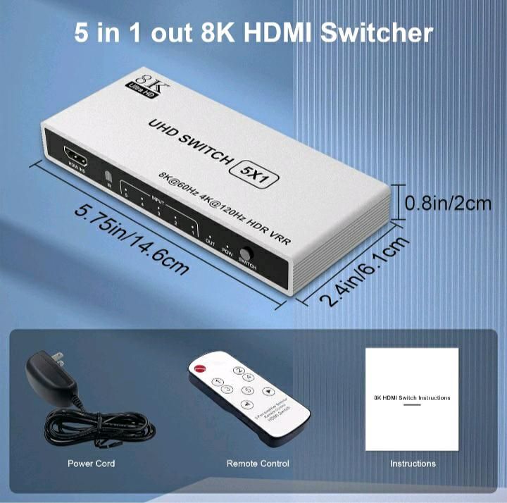 8K HDMI 2.1 Switch 5 IN 1 OUT PS5 XBox Apple Laptop Fire TV PC in Norderstedt