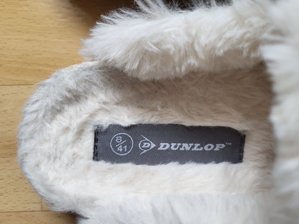 Dunlop Hausschuhe Pantoffeln Gr. 41 | Filz Teddy hellgrau creme in Mülheim (Ruhr)