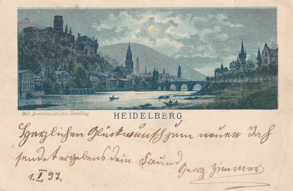 Alte Postkarte aus Heidelberg von 1897 in Edenkoben