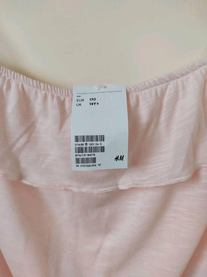 H&M: schulterfreies T-Shirt in rosa, Größe 170, neu mit Etikett in Haan