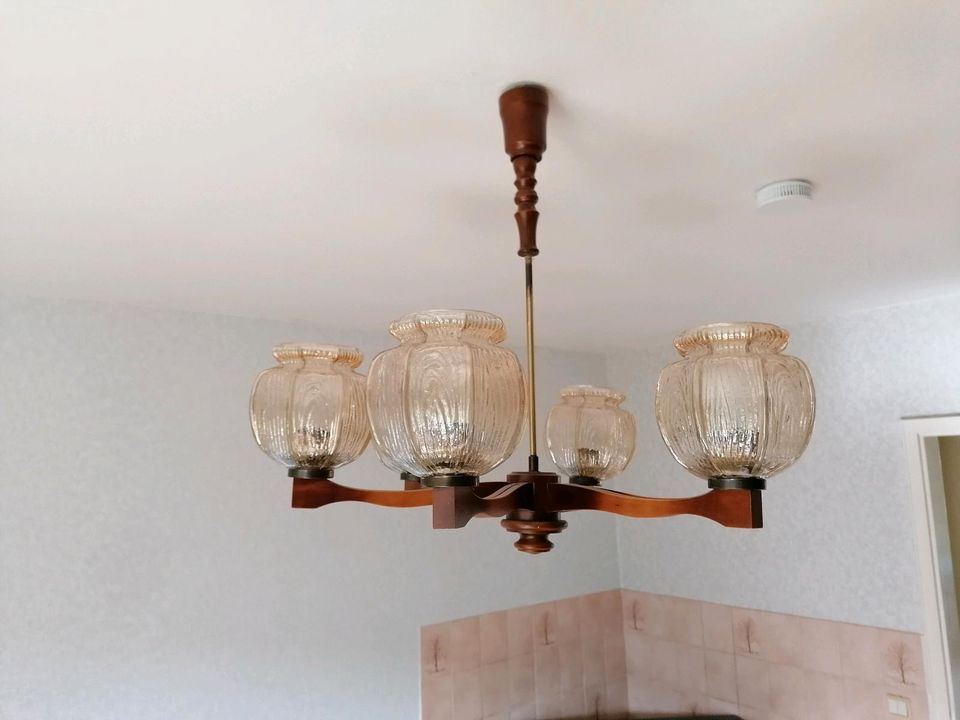 Kronleuchter Deckenlampe Wohnzimmer Holz rustikal alt Vintage in Rodalben