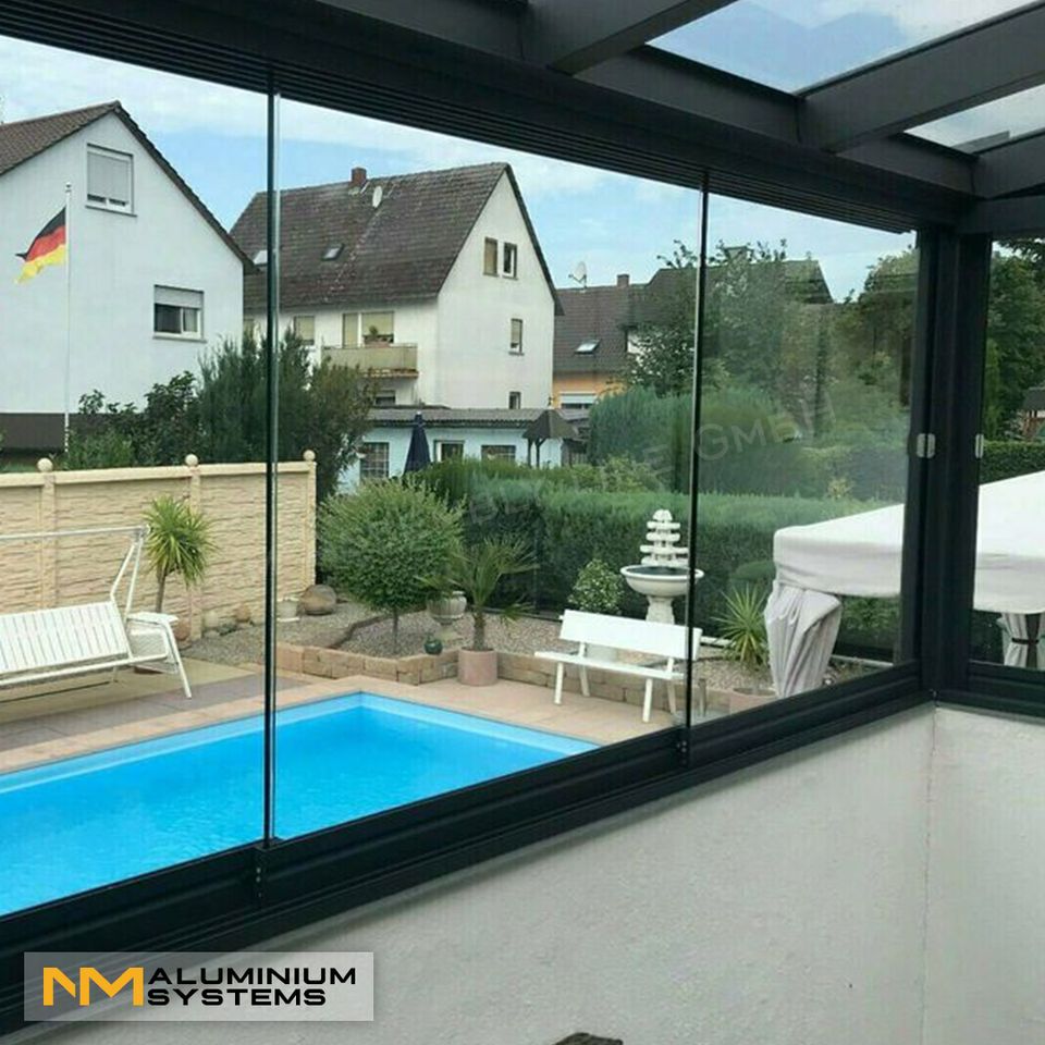 Glaswand Glasschiebetür Glasschiebewand Terrasse 2,3 m x 2,1 m in Nauheim