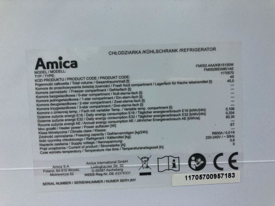 Amica Kühlschrank FM 052 in Nürnberg (Mittelfr)