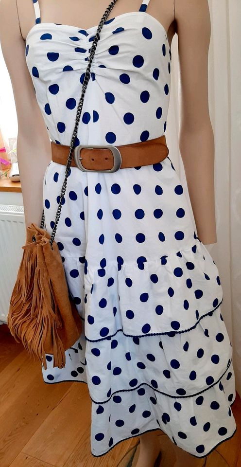 ❤️ Vintage Kleid Trägerkleid Rockabilly weiß Gr. 34 in Birkweiler