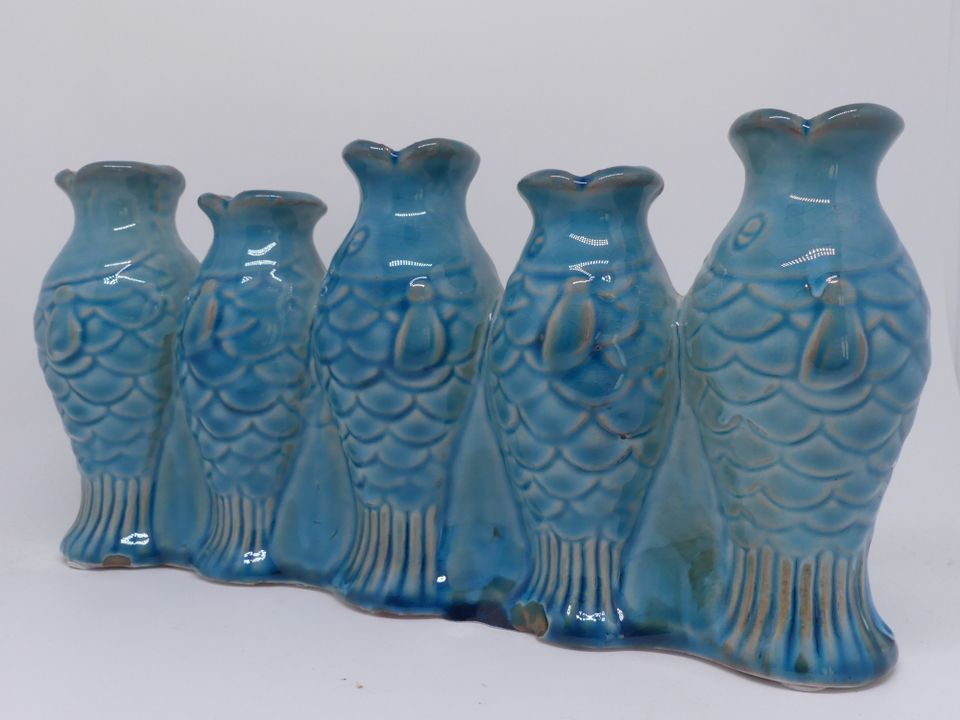 Fische Fisch Vase Grün / Blau lasiert Blumenvase Dekofigur Neu in Wiesbaden