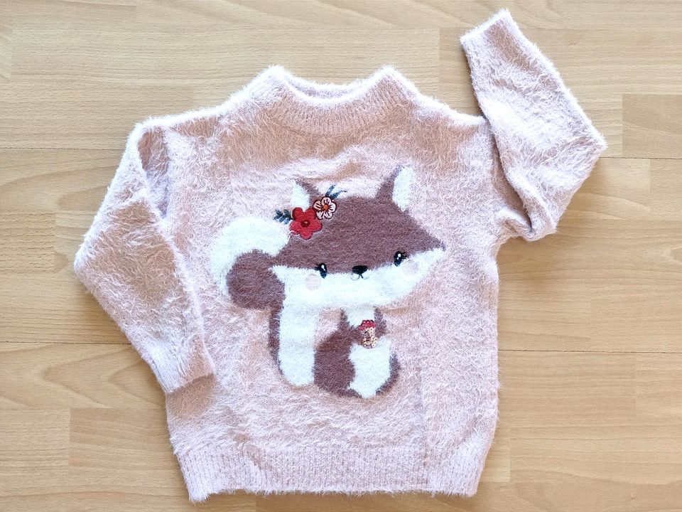 ⭐ TOP! Pullover 110 Rosa Glitzer flauschig Plüsch Eichhörnchen in Neckargemünd