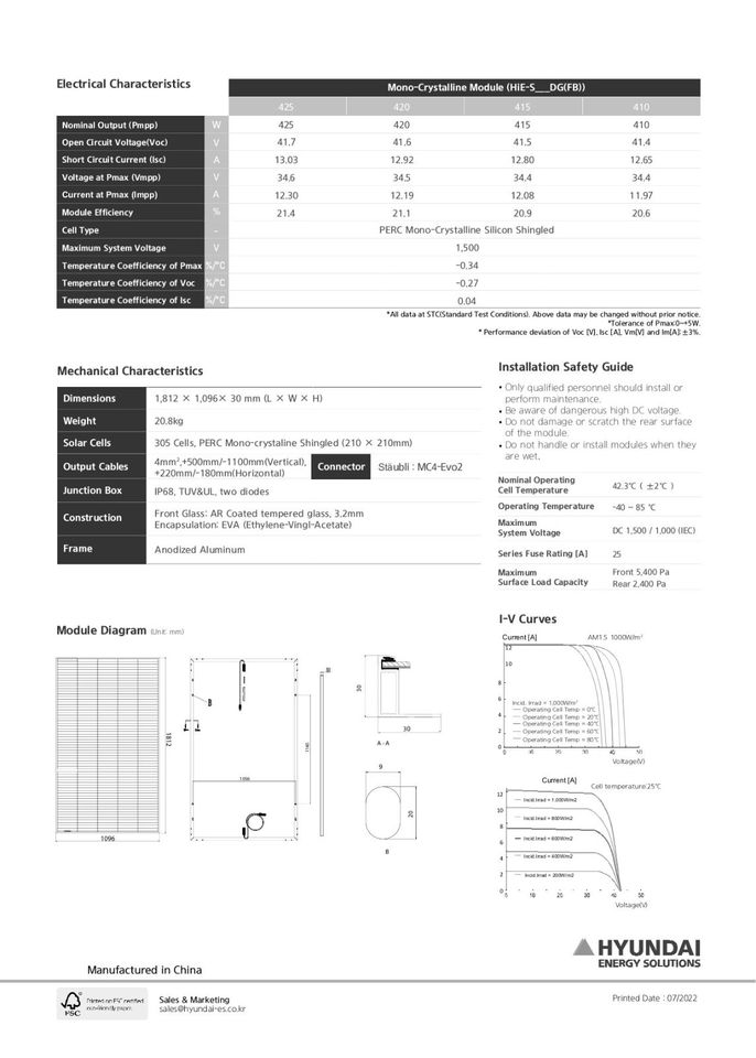 Hyundai HiE-S410DG(FB) - PV Module - Palette - 36 Stück - Neu in Obermeitingen