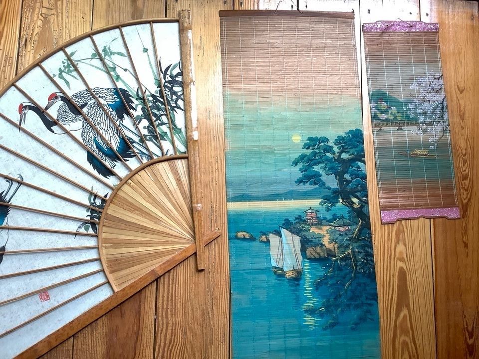Antike asiatische Bilder Wandfächer Bambusrolle 60er in Hamburg