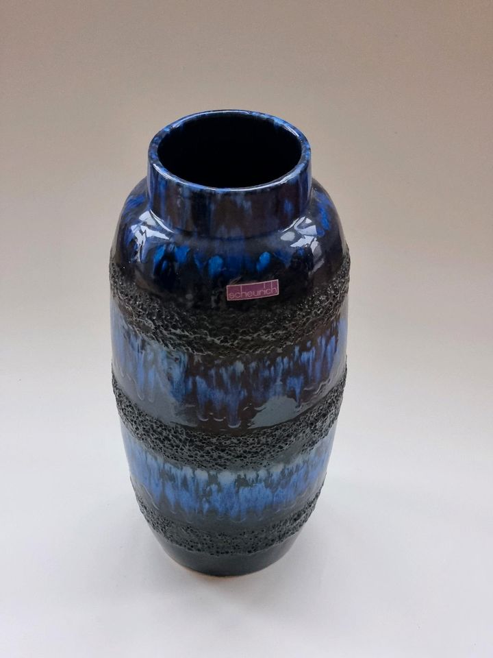 Große Vintage Scheurich Vase / Bodenvase Keramik blau - Fat Lava in Leipzig