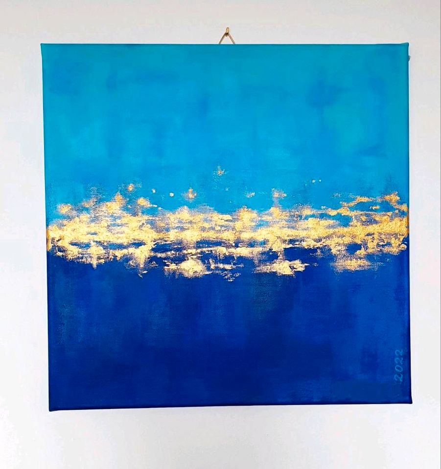 Abstraktes Acrylbild Gemälde Blau und Gold in München