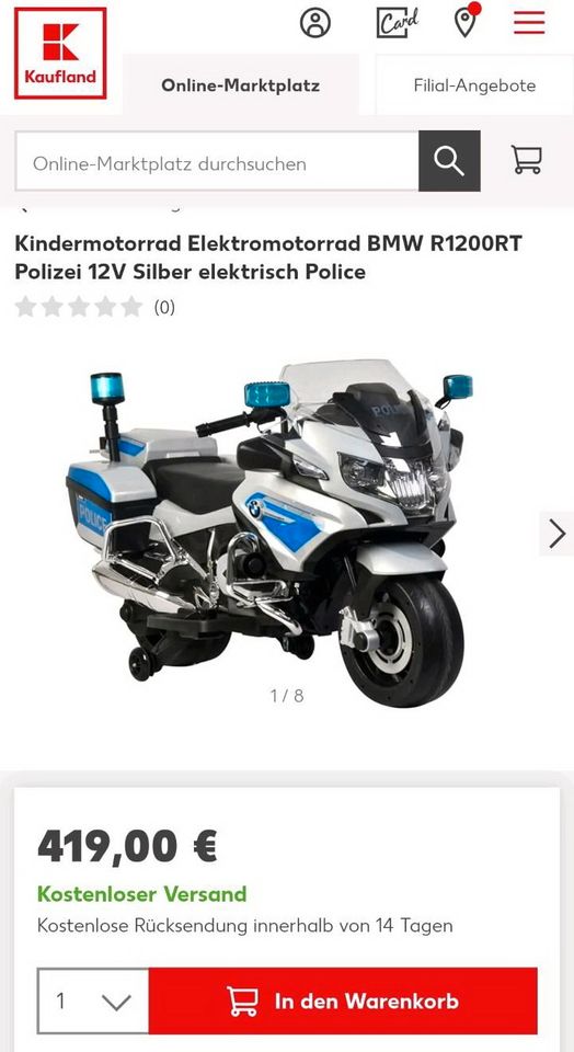 Kinder Motorrad, Polizei BMW  R1200 Police elektrisch in Waiblingen