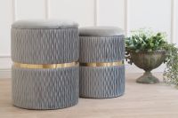 INTERIOR Hocker Pouf 2er SET Sitzpuff Polsterhocker grau gold Sam Nordrhein-Westfalen - Radevormwald Vorschau