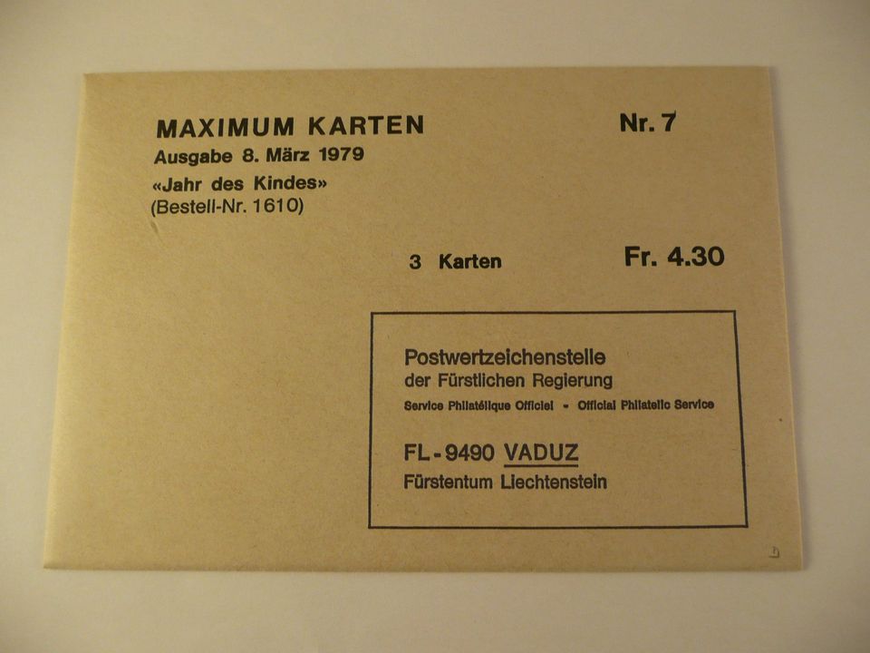 3 Liechtenstein Maximumkarten 1979, Nr. 7, Jahr des Kindes in Bamberg