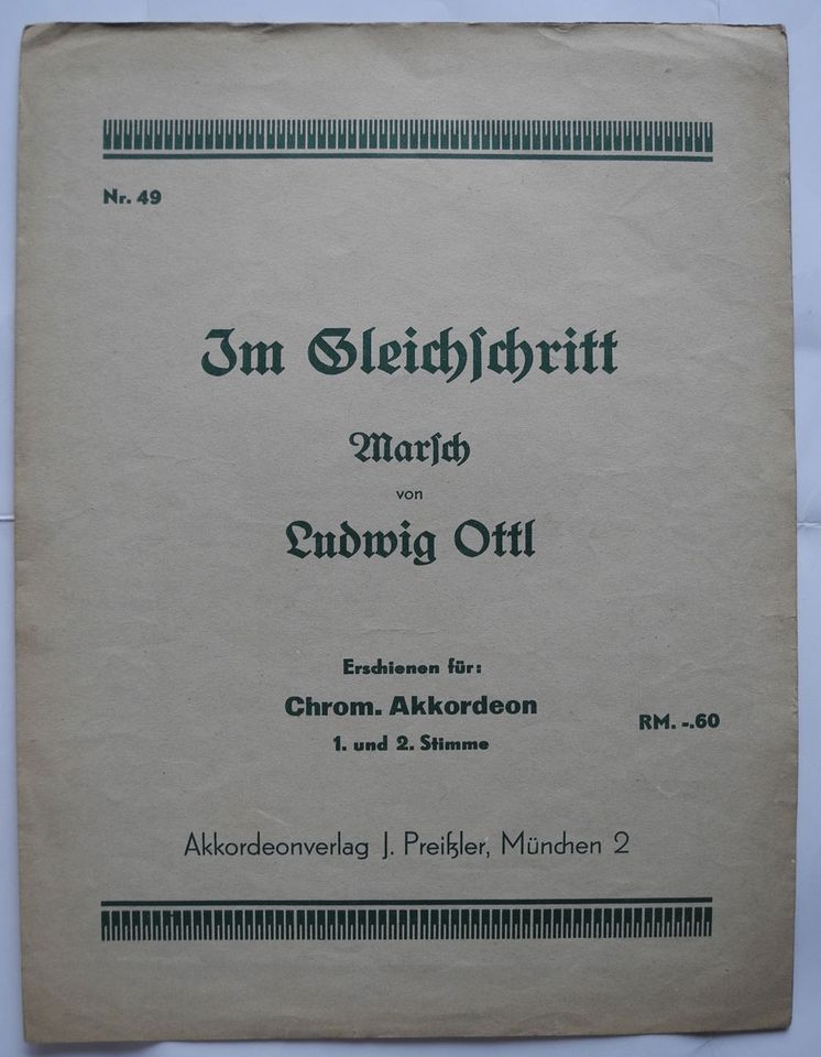 Noten, Im Gleichschritt; Marsch für chromatisches Akkordeon in Neustadt an der Weinstraße