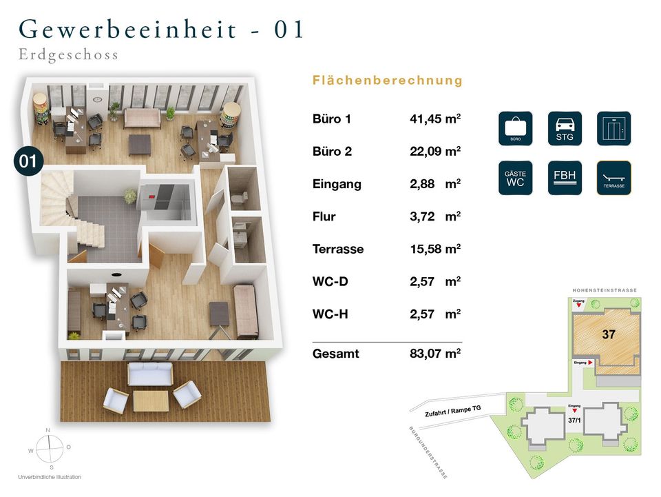 Büro Praxis Gewerbe zu vermieten Neubau in Zuffenhausen am Bahnhof in Stuttgart