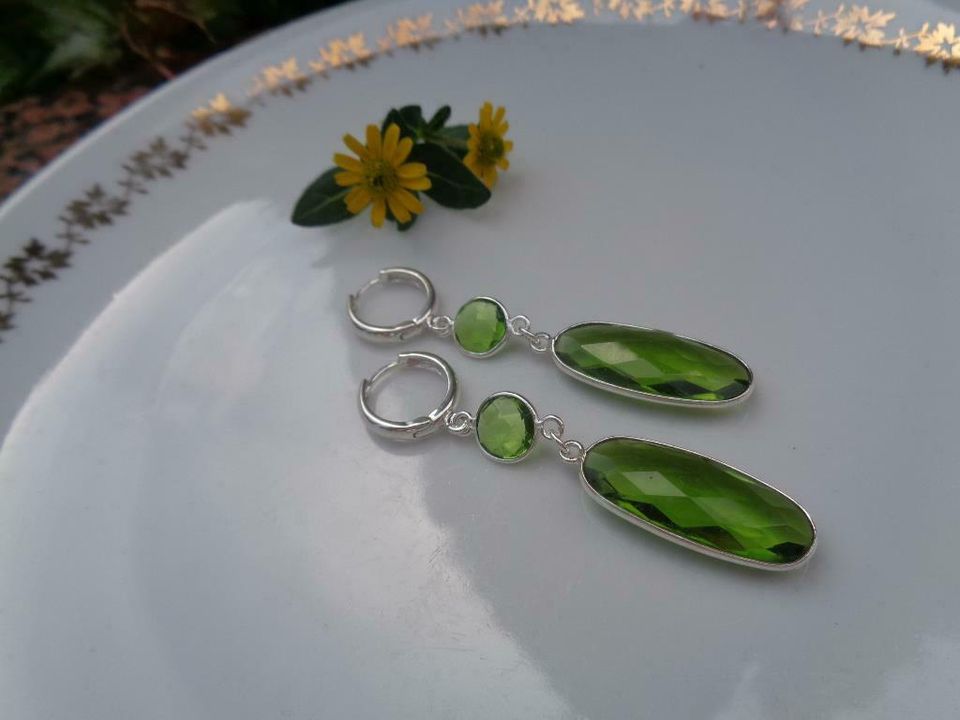 Silber Ohrringe mit Peridot-Quarz, Peridot, Creolen, Silber 925 in Wittenberg