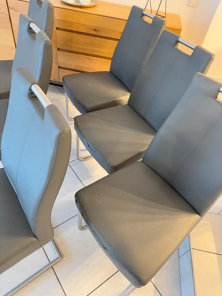 6x Schwingstühle Stuhl Freischwinger Silber Grau Kunstleder in Rödermark