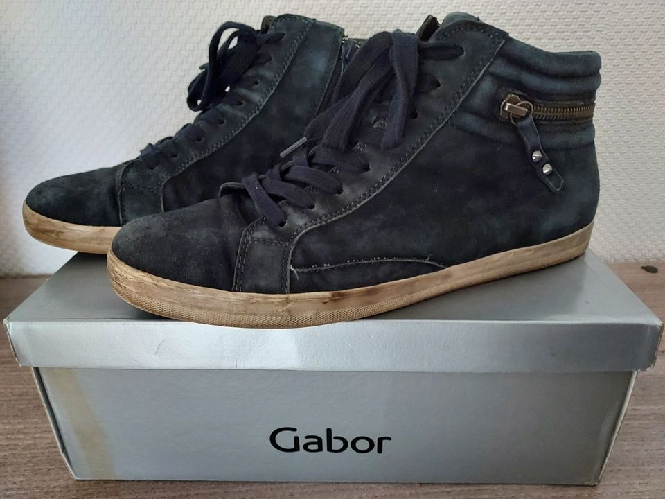 Gabor Sneaker hoch Rhodos Velours - Gr. 7 40,5 - blau - OVP - GUT in Gnarrenburg