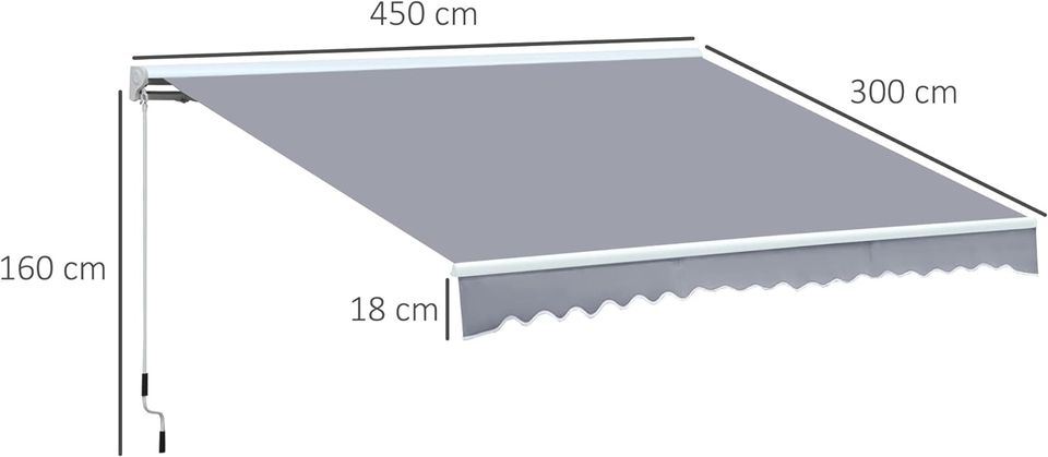 Balkonmarkise, Grau 4,50 x 3,00m ohne Kurbel (gebraucht) in Hage