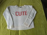 weißer Strickpullover mit Muster „CUTE“  Rundhalsausschnitt Nordrhein-Westfalen - Wilnsdorf Vorschau