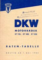 DKW Motorräder RT 125 - RT 200 - RT 250  Ratentabelle 1952 Baden-Württemberg - Schopfheim Vorschau