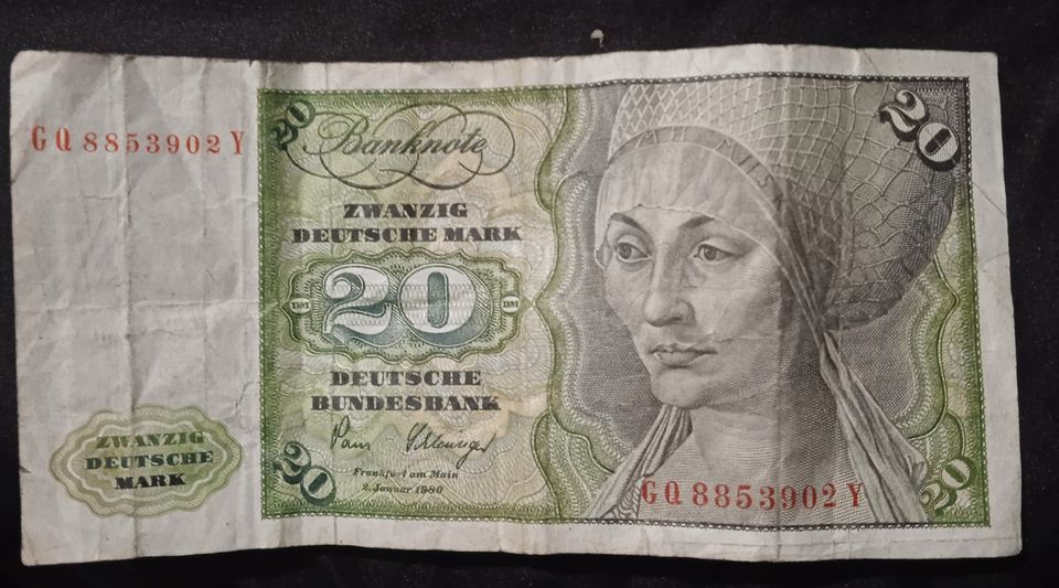 20 DM Schein  GQ 8858902 Y 2.Januar 1980 Deutsche Bundesbank 1961 in Haseldorf
