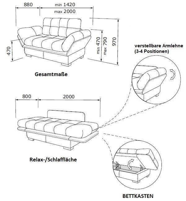 COUCH KLEIN MITSCHLAFFUNKTION STAURAUM SOFA MIT BETTKASTEN NEU in München