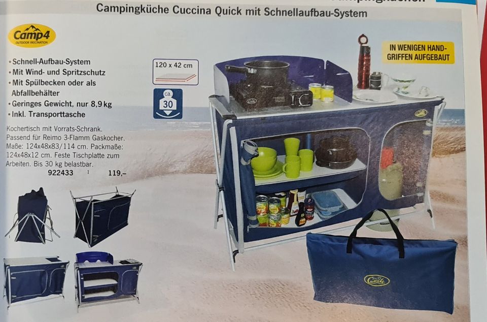 922433 Camping-Faltküche mit Spülbecken, blau, mit Tragetasche in Aschheim