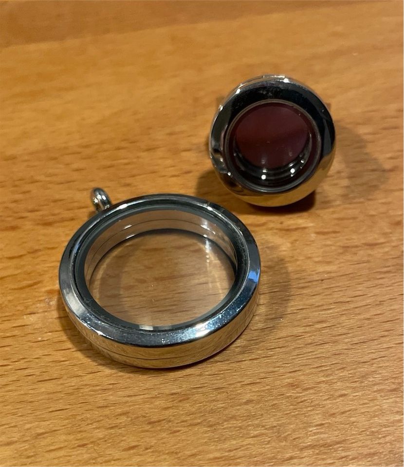 Medaillon und Ring zum Befüllen Glas Silber Magnet in München