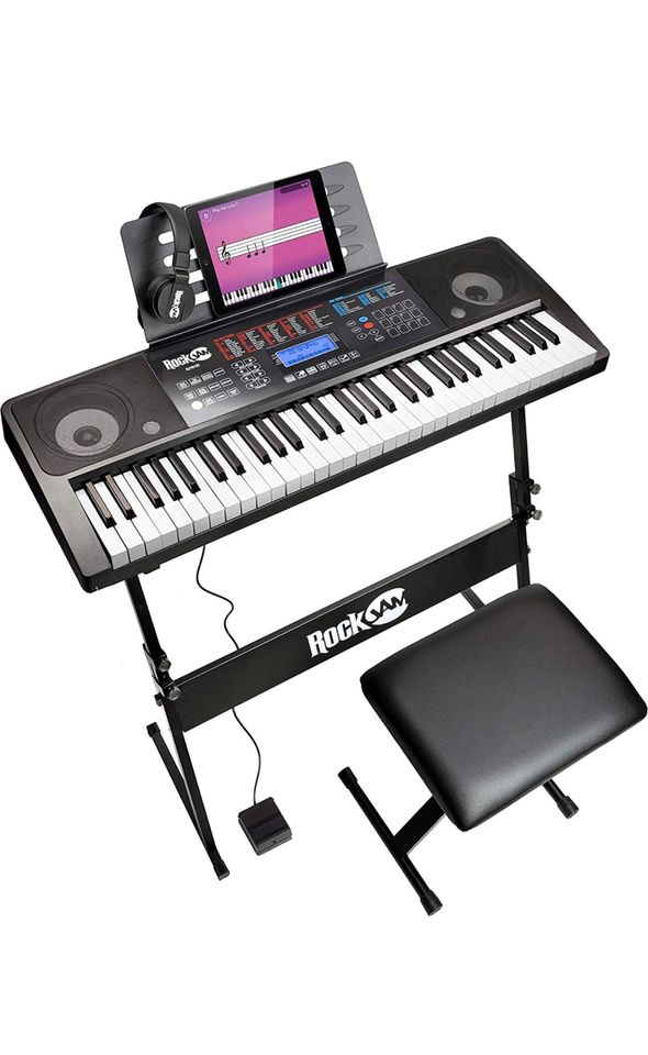 Rock Jam 61 Key Keyboard Kit mit MIDI & Touch Display, Single in Barbing