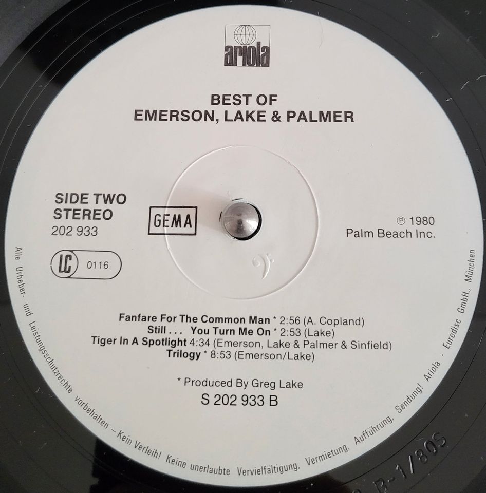 EMERSON LAKE & PALMER BEST OF VINYL LP in Hamburg