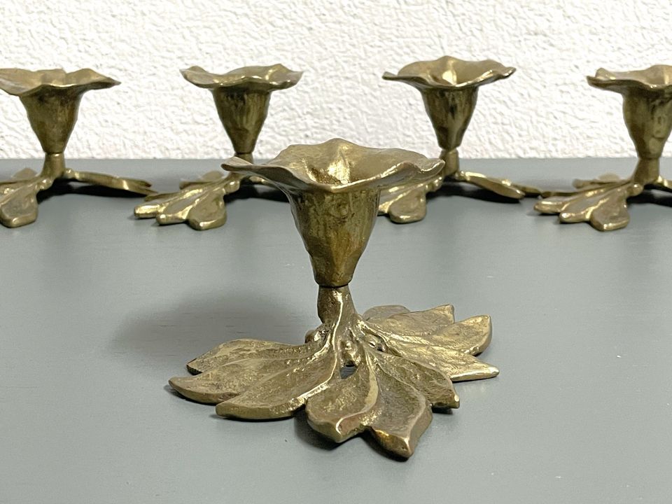 5 Kerzenständer Messing Blatt Blütenform Vintage in Dresden