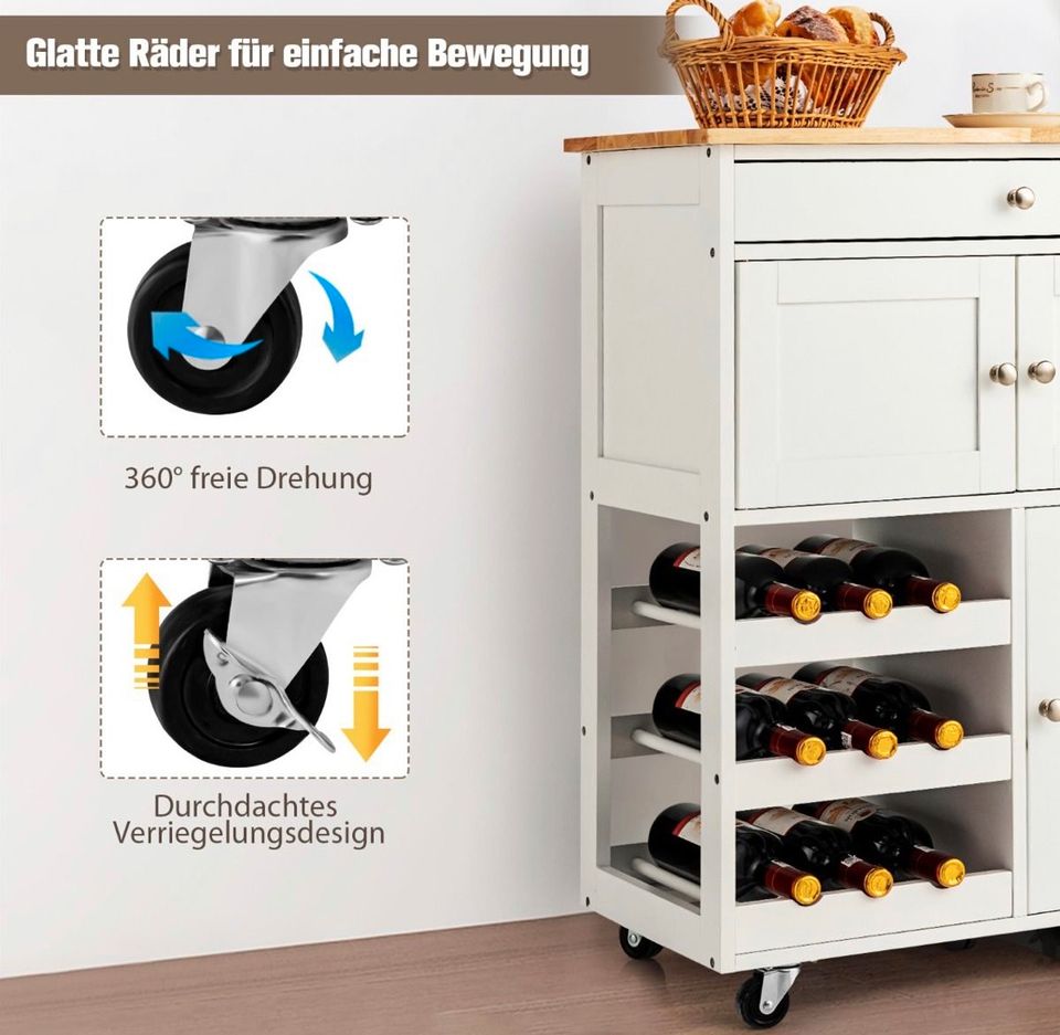 Küchenwagen Holz Servierwagen Küchentrolley mit 3 Weinregalen in Bebra