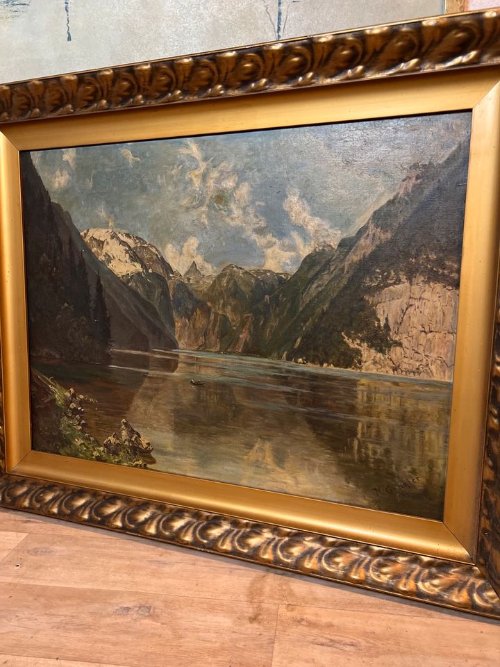 Großes Gemälde Öl , Berge See , Nachlass in Coesfeld