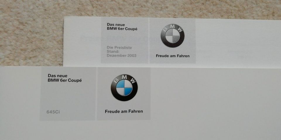 BMW 6er Coupé 645ci Prospekt und Preisliste 2003 in Hamburg