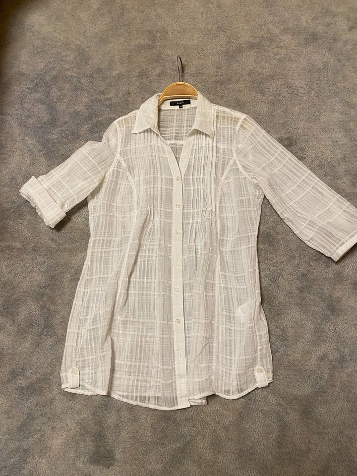 Bonita Longbluse Gr M weiß transparent, Ärmel zum hochKrempeln in Stendal