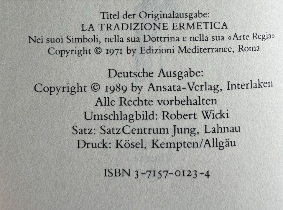 Julius Evola-Die hermetische Tradition- Bibliothek Hermetica in Oyten