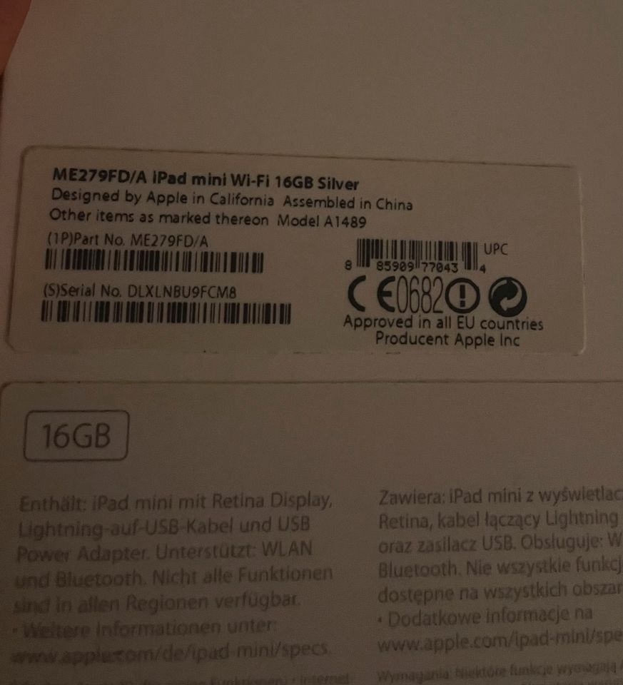 IPad mini Wi-Fi 16GB Silver ME279FD/A in Werne
