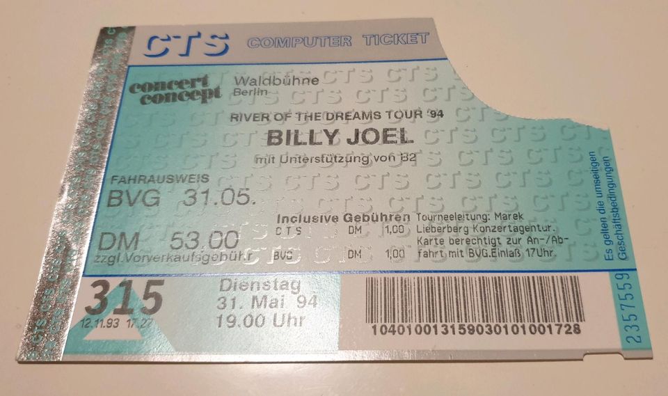 Billy Joel Konzertkarte Ticket alt 1994 Sammler in Wolfsburg