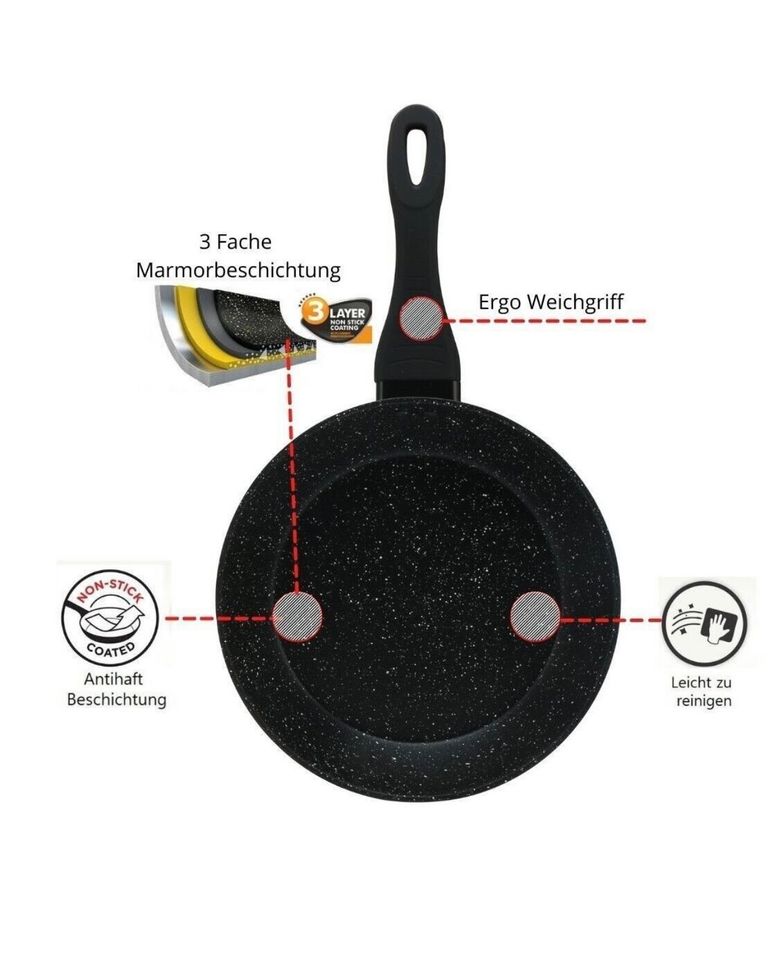 3tlg. Induktion Bratpfanne Pfanne antihaft marmor ø20-24-28cm in Wuppertal