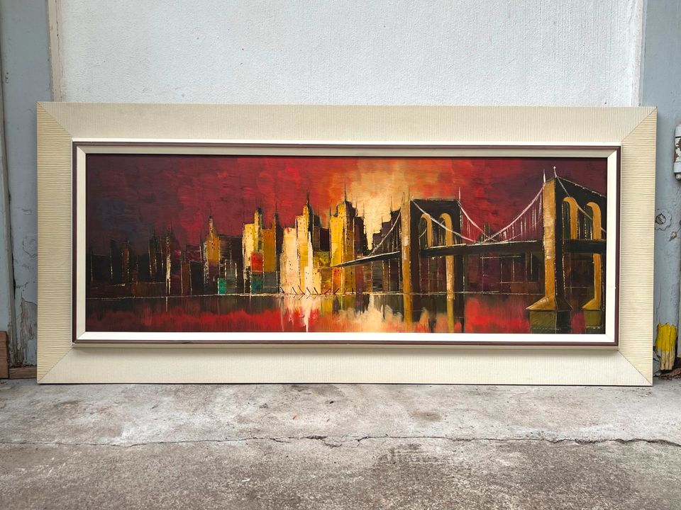 Vintage 60er Mid Century Gemälde New York Skyline Signiert in Düsseldorf