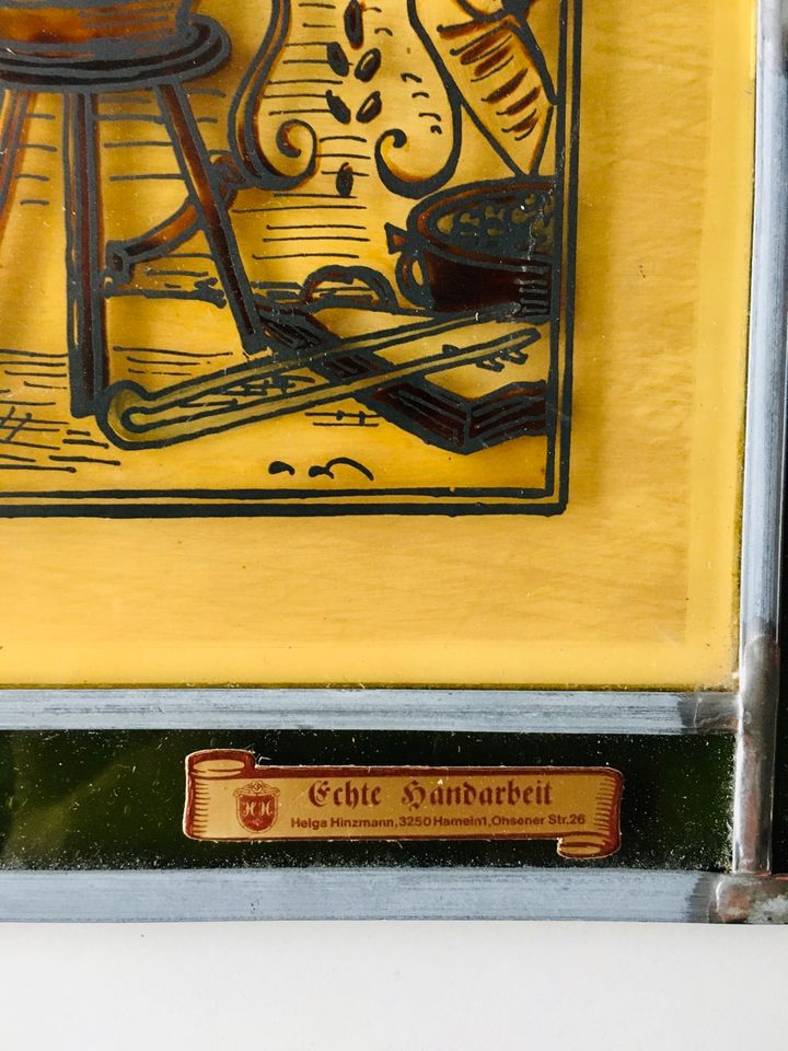 Glasmalerei-Fensterbild „Der Goldschmied“ Bleiverglasung Hameln in München