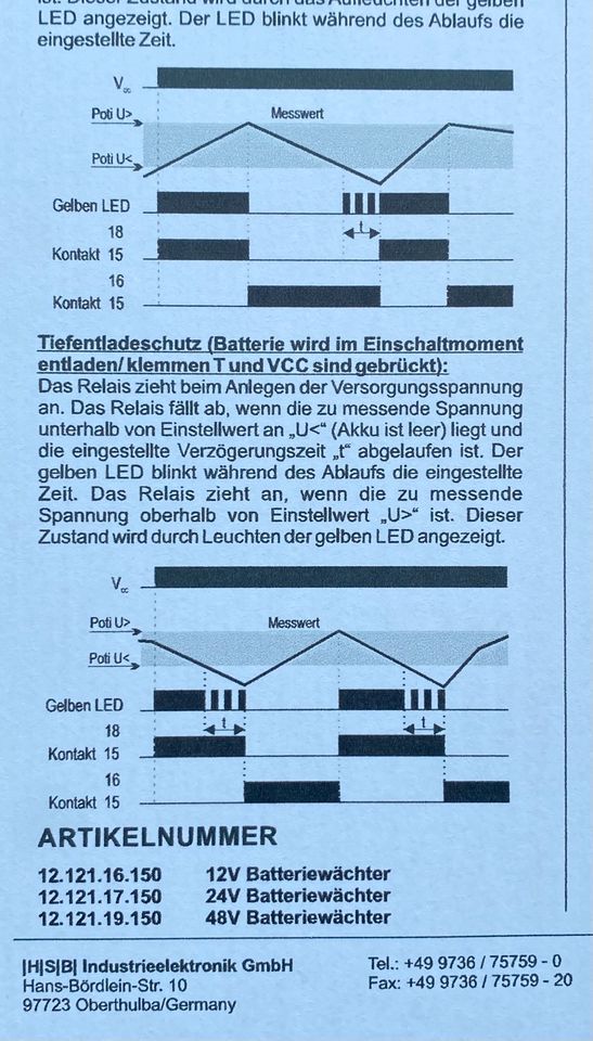 Batteriewächter ZBW. Überwachungsrelais 24V in Niedersachsen