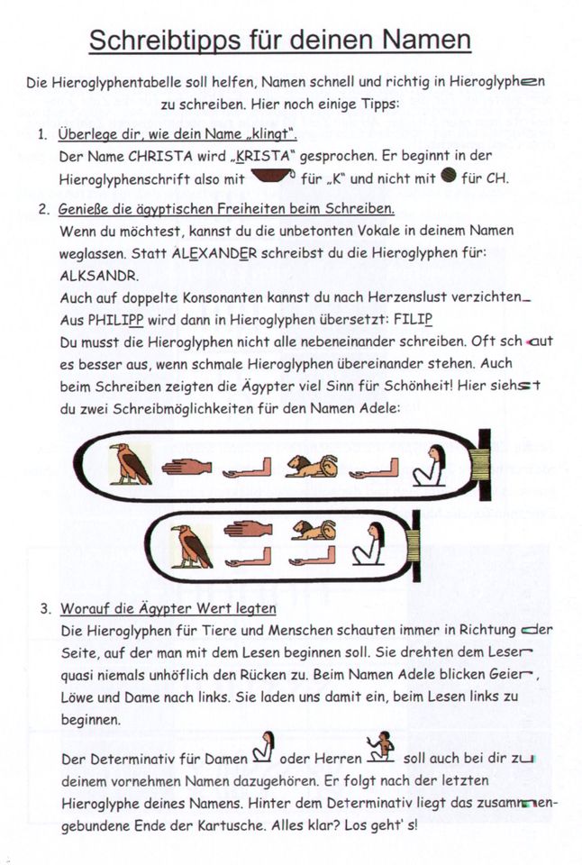 Unsere Namen in Hieroglyphen. Eine kleine Hieroglyphenkunde in Volkach