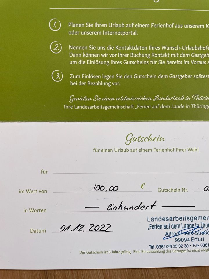 200 Euro Gutschein Landurlaub Thüringen in Rüsselsheim