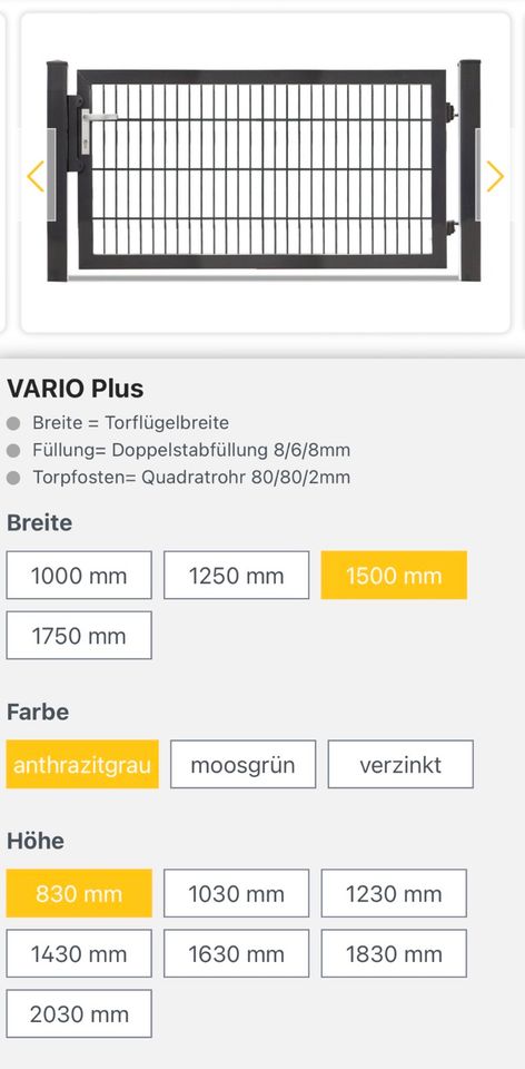 Tor Tür 1,59m Breit alle Höhen 868 Anthrazit Doppelstabmattenzaun in Gittelde