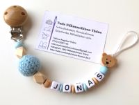 Schnullerkette mit Namen, Teddy Holz, Häkelperle personalisiert Hessen - Niestetal Vorschau