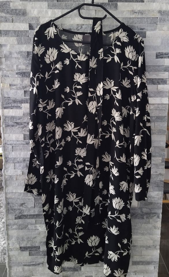 Gr. XL Kleid ICHI Blusenkleid schwarz leicht Viskose Blumen langa in Crailsheim